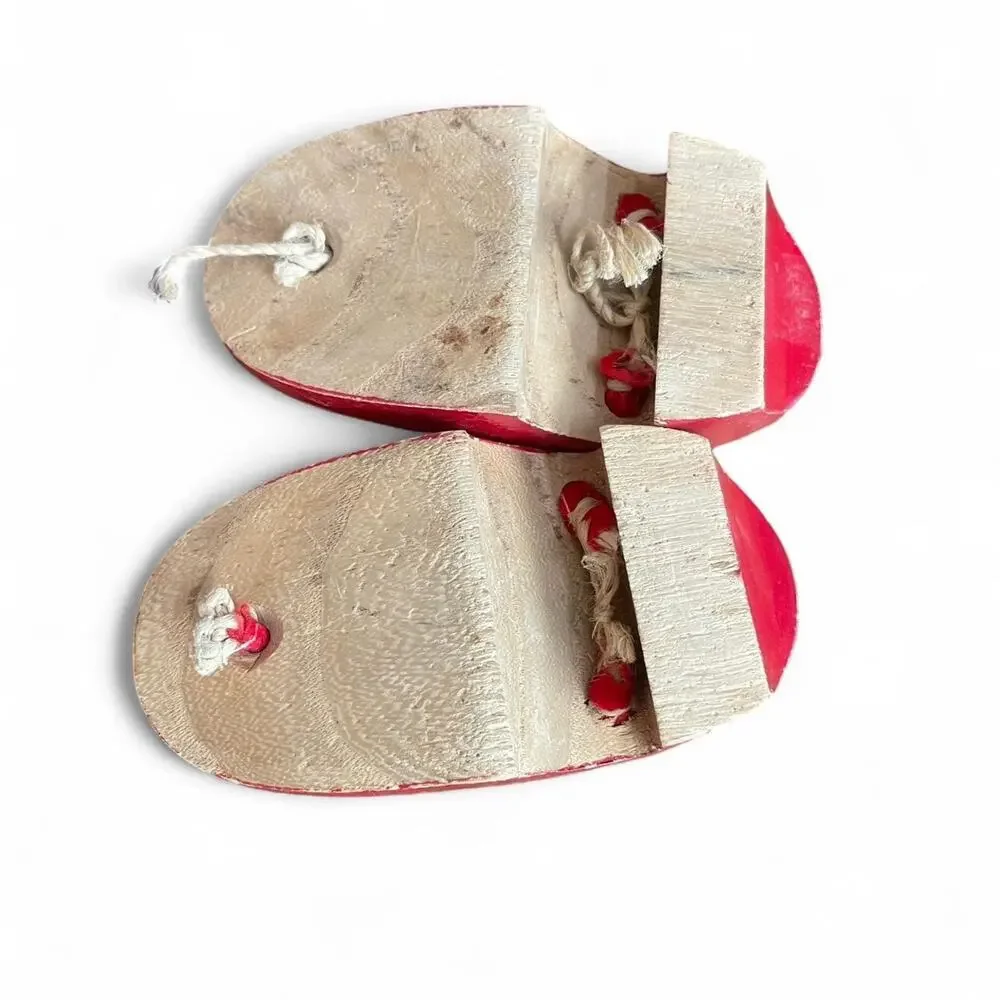 Vintage Japanese Wooden Red Painted Geta Kimono Sandals Geisha Children’s Shoes